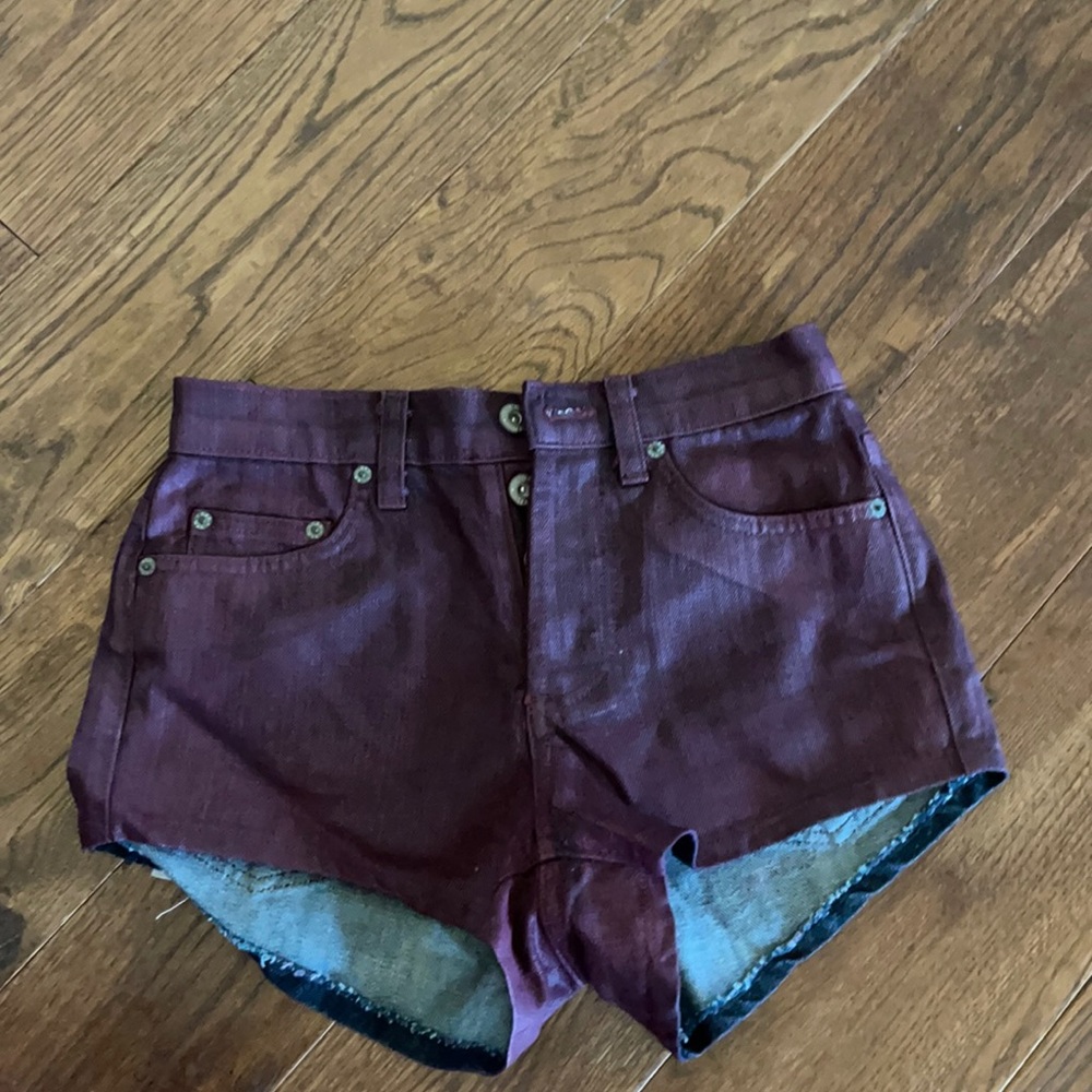 High rise burgundy denim shorts